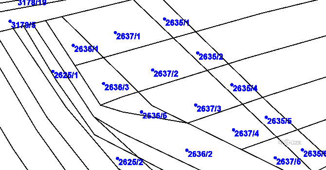 Parcela st. 2637 v KÚ Blučina, Katastrální mapa
