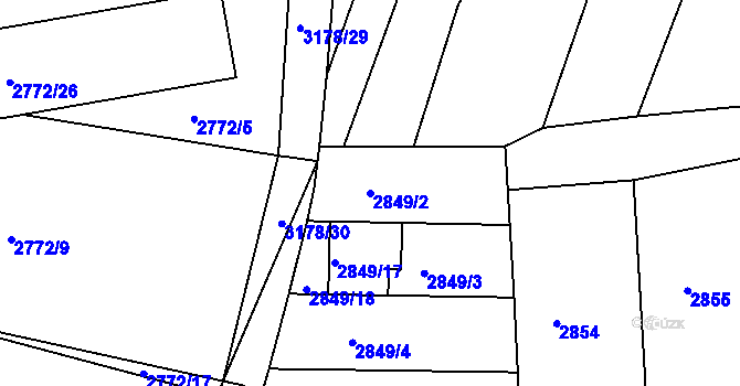 Parcela st. 2849/2 v KÚ Blučina, Katastrální mapa