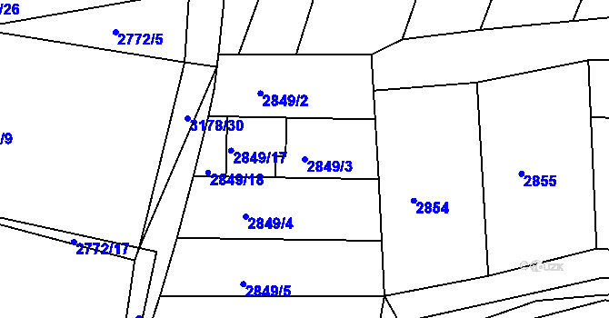 Parcela st. 2849/3 v KÚ Blučina, Katastrální mapa