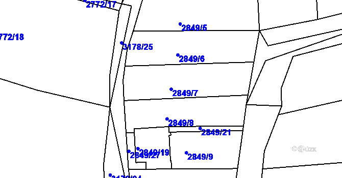 Parcela st. 2849/7 v KÚ Blučina, Katastrální mapa