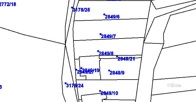 Parcela st. 2849/8 v KÚ Blučina, Katastrální mapa