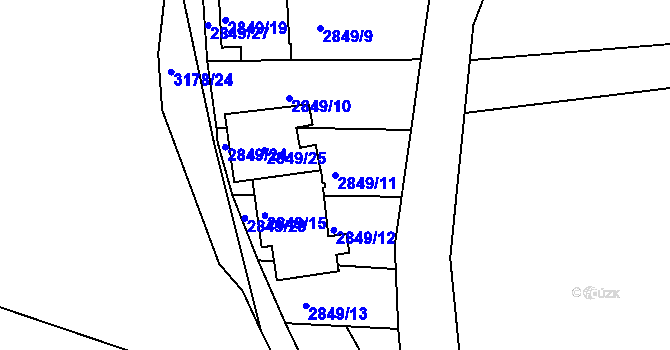 Parcela st. 2849/11 v KÚ Blučina, Katastrální mapa