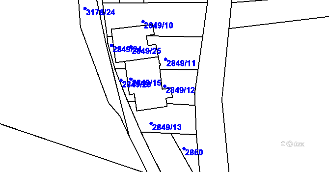 Parcela st. 2849/12 v KÚ Blučina, Katastrální mapa