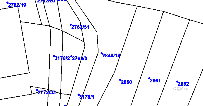 Parcela st. 2849/14 v KÚ Blučina, Katastrální mapa