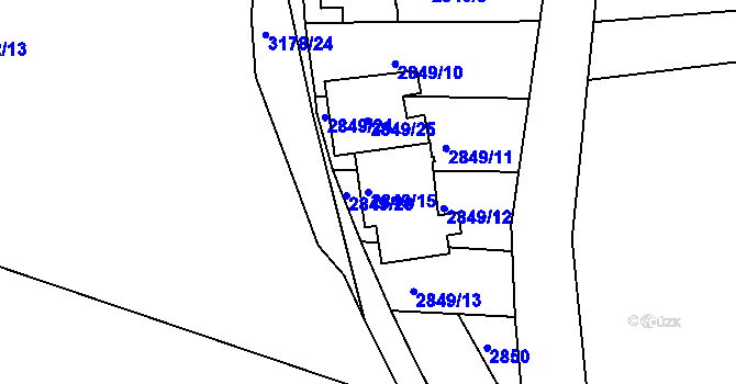 Parcela st. 2849/15 v KÚ Blučina, Katastrální mapa