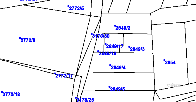 Parcela st. 2849/18 v KÚ Blučina, Katastrální mapa