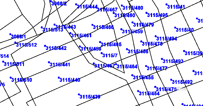 Parcela st. 3115/7 v KÚ Blučina, Katastrální mapa