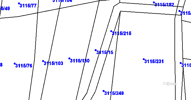 Parcela st. 3115/15 v KÚ Blučina, Katastrální mapa