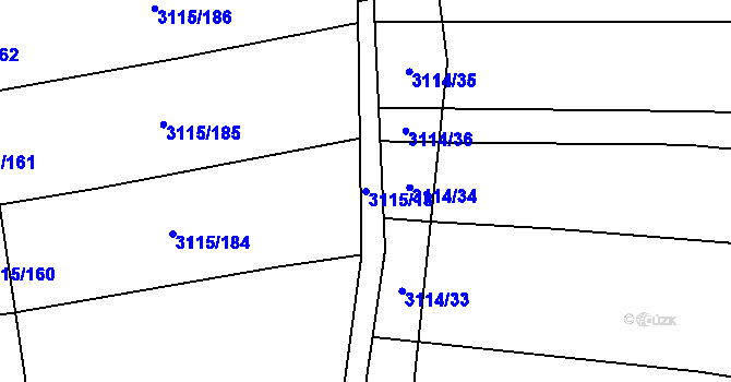 Parcela st. 3115/18 v KÚ Blučina, Katastrální mapa