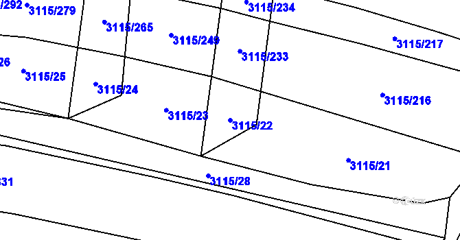 Parcela st. 3115/22 v KÚ Blučina, Katastrální mapa