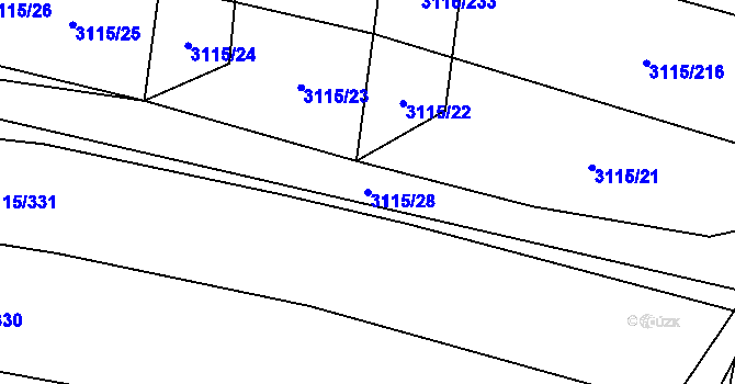 Parcela st. 3115/28 v KÚ Blučina, Katastrální mapa