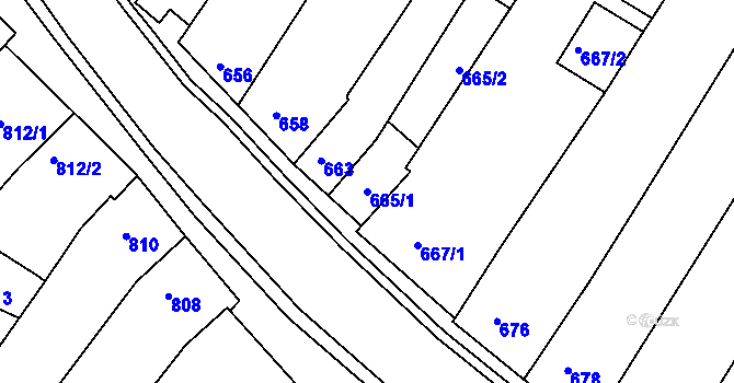 Parcela st. 665/1 v KÚ Blučina, Katastrální mapa