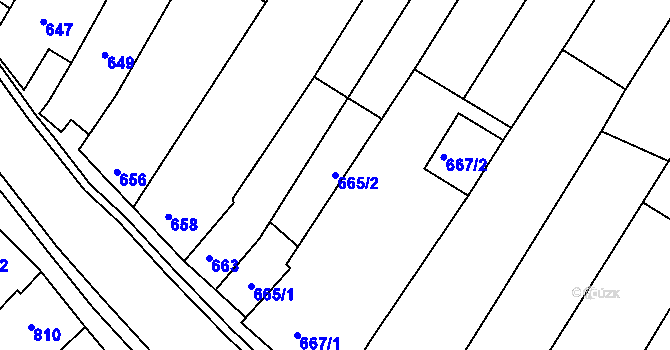 Parcela st. 665/2 v KÚ Blučina, Katastrální mapa