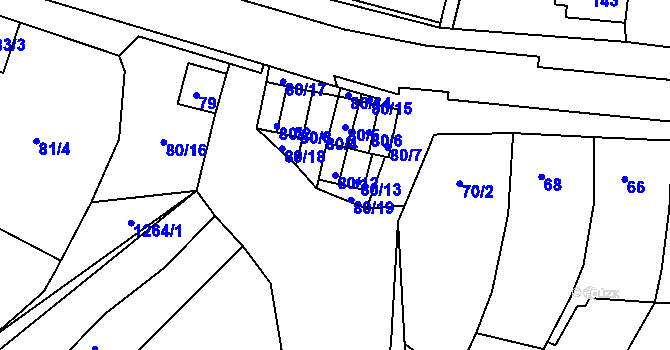 Parcela st. 80/12 v KÚ Blučina, Katastrální mapa