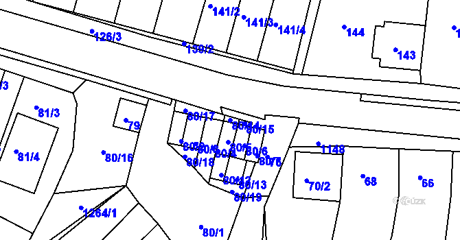 Parcela st. 80/14 v KÚ Blučina, Katastrální mapa