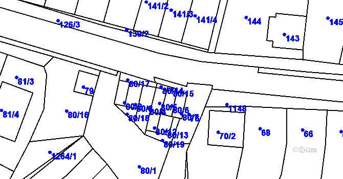 Parcela st. 80/15 v KÚ Blučina, Katastrální mapa