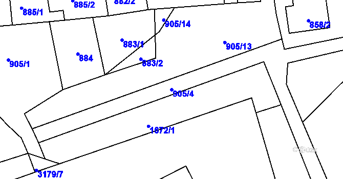 Parcela st. 905/4 v KÚ Blučina, Katastrální mapa