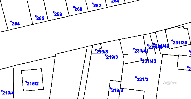 Parcela st. 219/5 v KÚ Blučina, Katastrální mapa