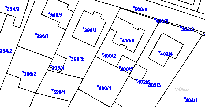 Parcela st. 400/2 v KÚ Blučina, Katastrální mapa