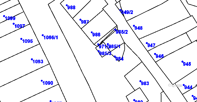 Parcela st. 985/3 v KÚ Blučina, Katastrální mapa