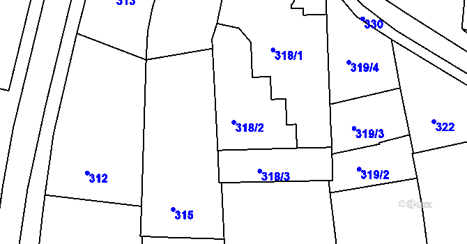 Parcela st. 318/2 v KÚ Blučina, Katastrální mapa