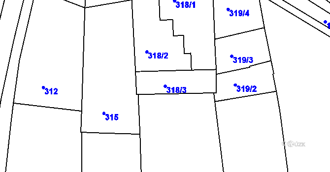 Parcela st. 318/3 v KÚ Blučina, Katastrální mapa