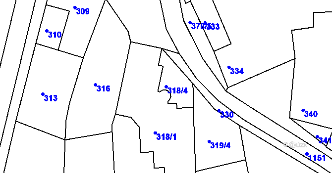 Parcela st. 318/4 v KÚ Blučina, Katastrální mapa