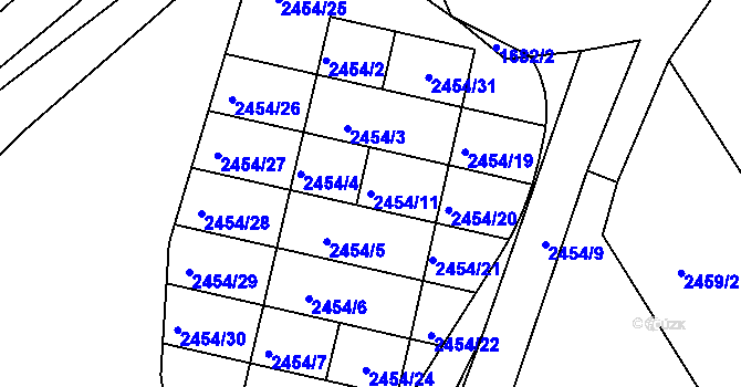 Parcela st. 2454/11 v KÚ Blučina, Katastrální mapa