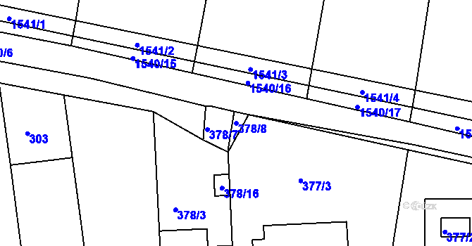 Parcela st. 378/8 v KÚ Blučina, Katastrální mapa