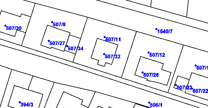 Parcela st. 507/32 v KÚ Blučina, Katastrální mapa