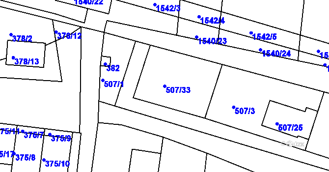 Parcela st. 507/33 v KÚ Blučina, Katastrální mapa