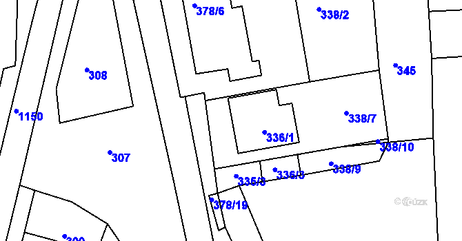 Parcela st. 335/1 v KÚ Blučina, Katastrální mapa