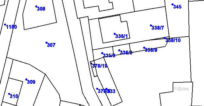 Parcela st. 335/3 v KÚ Blučina, Katastrální mapa