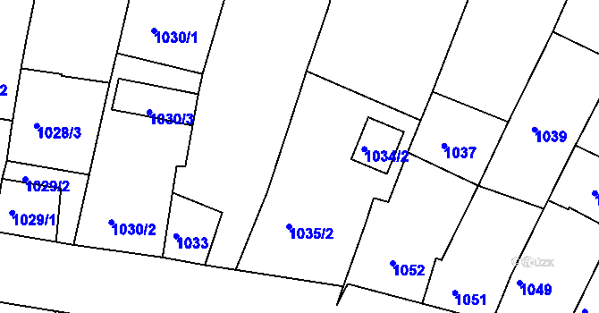 Parcela st. 1035/1 v KÚ Blučina, Katastrální mapa