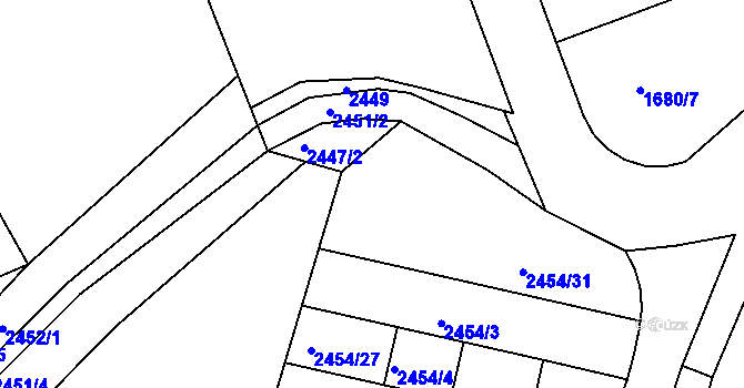 Parcela st. 2454/25 v KÚ Blučina, Katastrální mapa