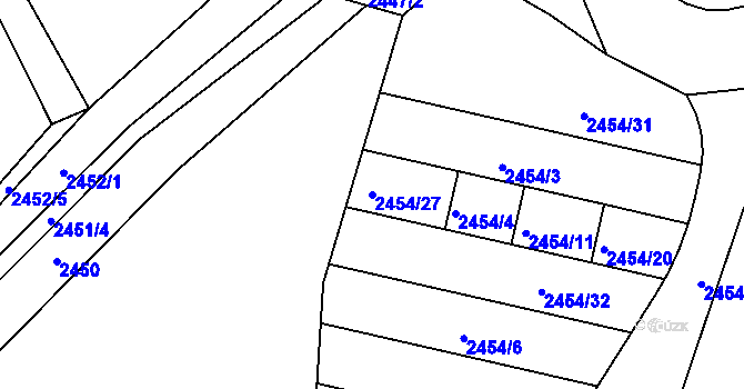 Parcela st. 2454/27 v KÚ Blučina, Katastrální mapa