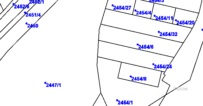 Parcela st. 2454/30 v KÚ Blučina, Katastrální mapa
