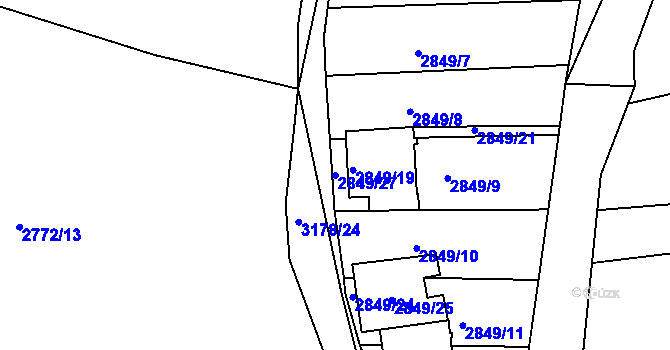 Parcela st. 2849/27 v KÚ Blučina, Katastrální mapa