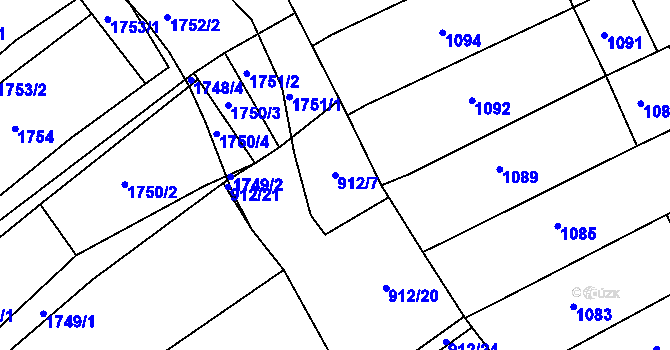 Parcela st. 912/7 v KÚ Blučina, Katastrální mapa