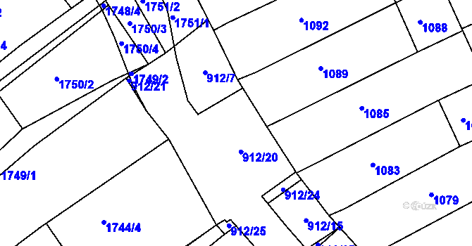 Parcela st. 912/8 v KÚ Blučina, Katastrální mapa