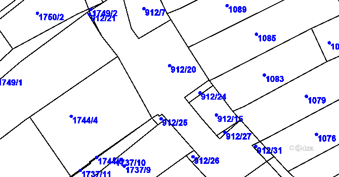 Parcela st. 912/9 v KÚ Blučina, Katastrální mapa