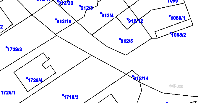 Parcela st. 912/10 v KÚ Blučina, Katastrální mapa