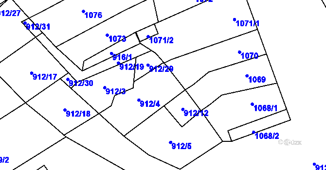 Parcela st. 912/11 v KÚ Blučina, Katastrální mapa
