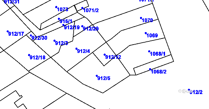 Parcela st. 912/12 v KÚ Blučina, Katastrální mapa