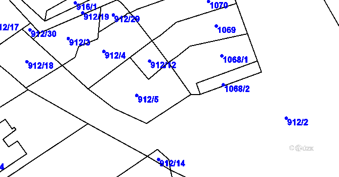 Parcela st. 912/13 v KÚ Blučina, Katastrální mapa