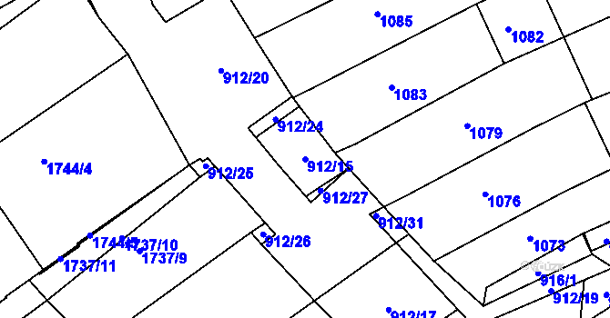 Parcela st. 912/15 v KÚ Blučina, Katastrální mapa