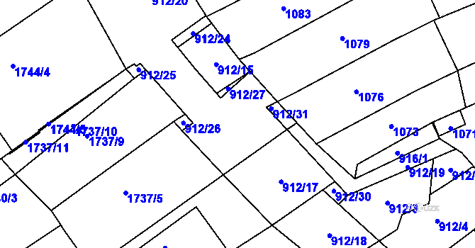 Parcela st. 912/16 v KÚ Blučina, Katastrální mapa