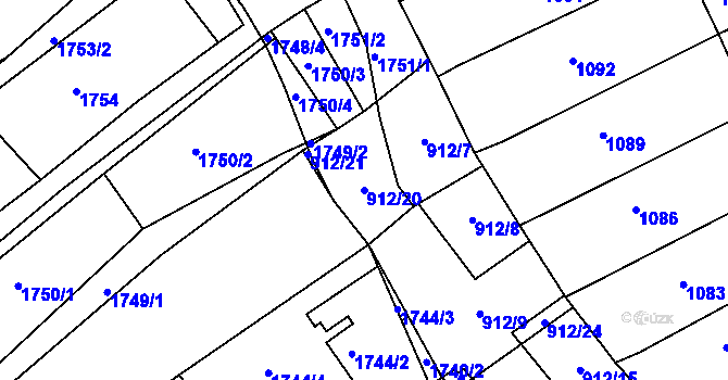 Parcela st. 912/20 v KÚ Blučina, Katastrální mapa