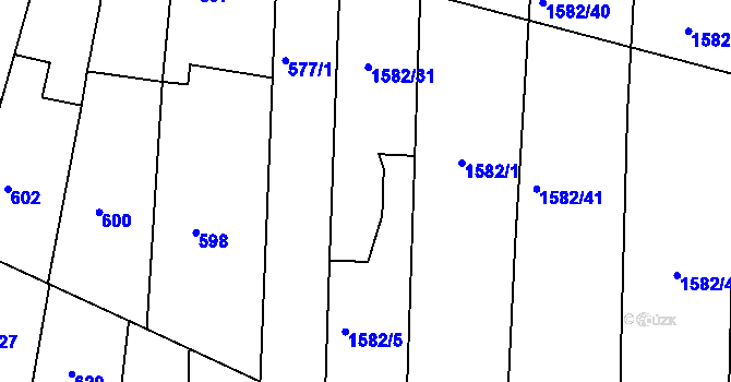 Parcela st. 1582/32 v KÚ Blučina, Katastrální mapa