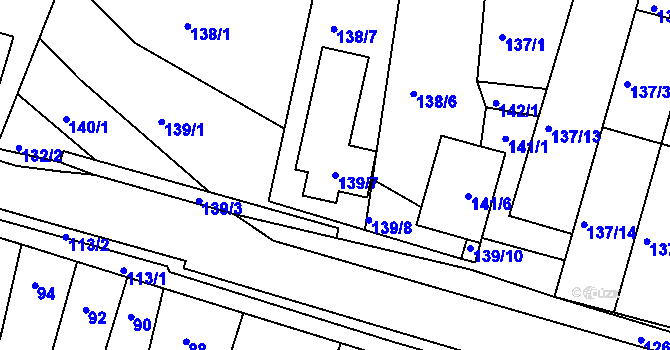 Parcela st. 139/7 v KÚ Blučina, Katastrální mapa